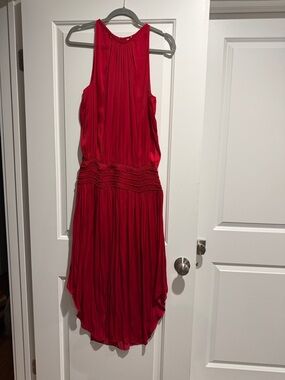 NWT Ramy Brook Audrey Red Pleated Halter Midi Dress